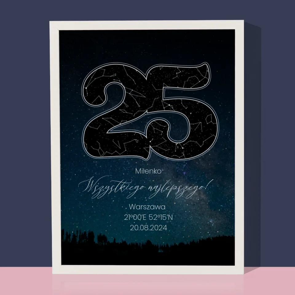 Mapa Gwiazd: Gwiazdy Na 25 Urodziny - Wydruk Obramowany 30X40 - Image 8
