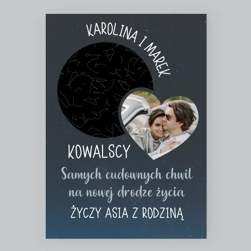Mapa Gwiazd: Nowa Droga Życia Ślub - Wydruk Obramowany