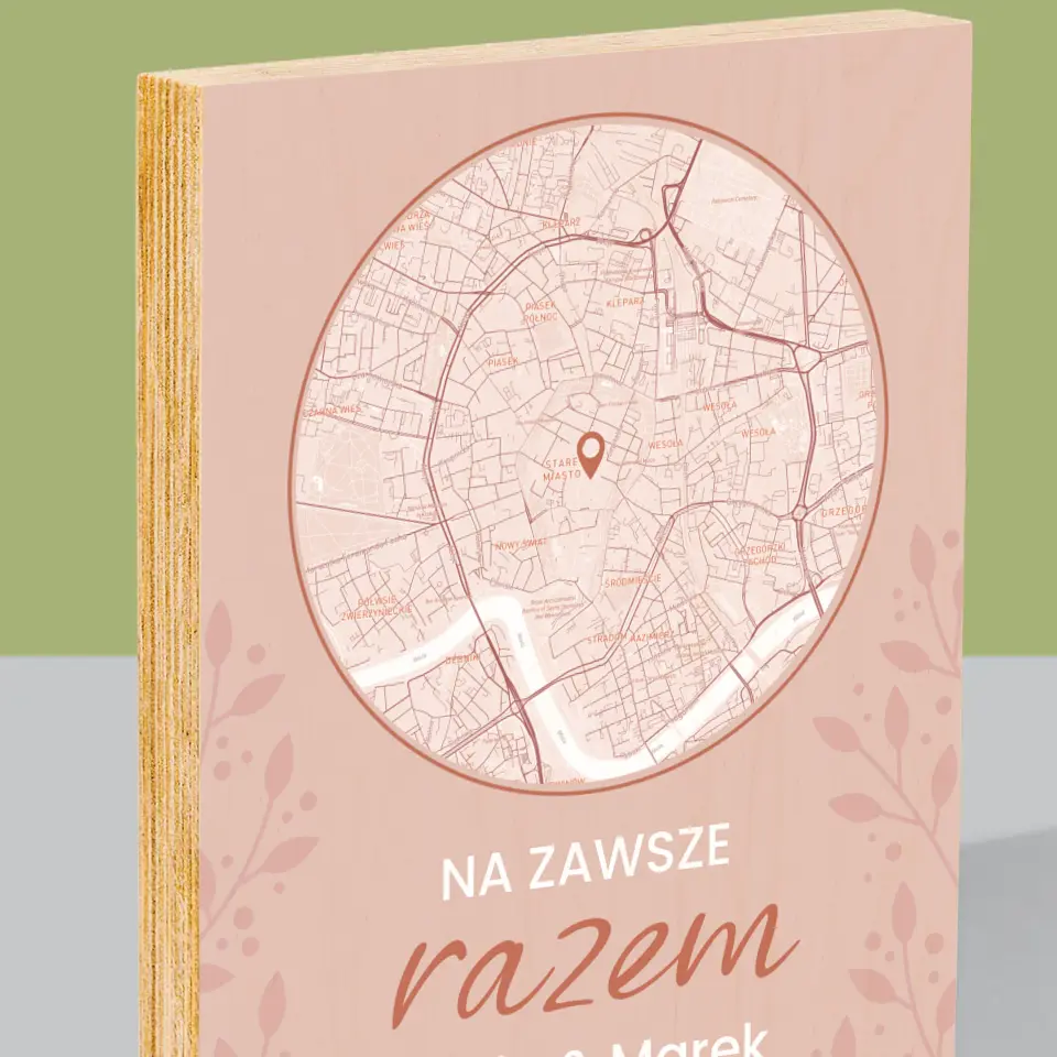 Mapa Miasta: Na Zawsze Razem - Wydruk Na Drewnie - Image 2