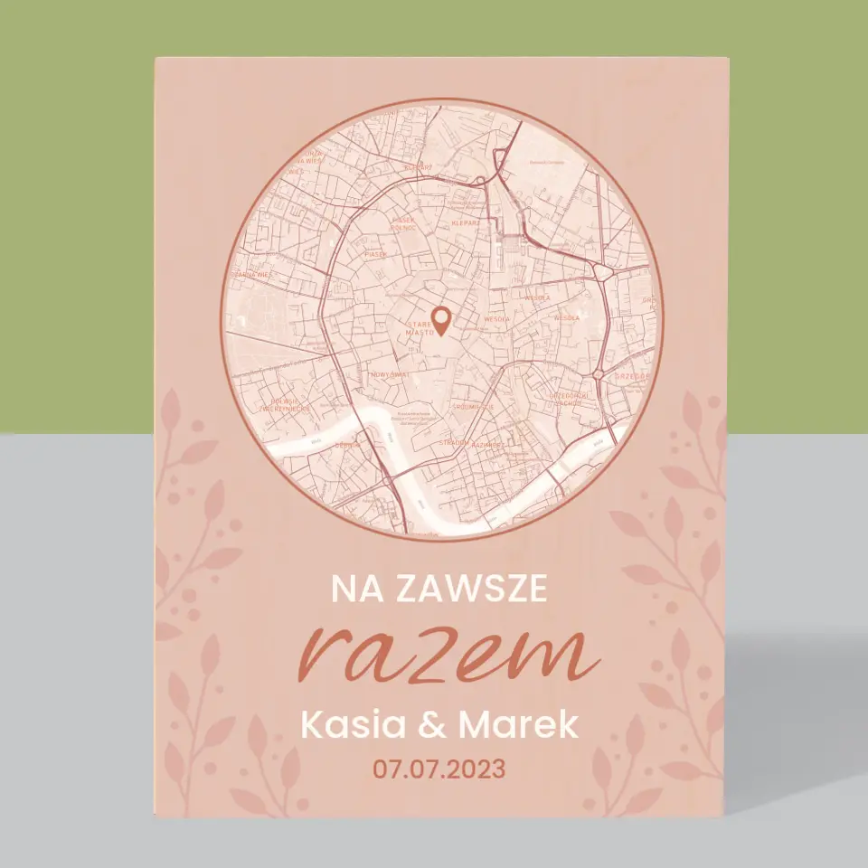 Mapa Miasta: Na Zawsze Razem - Wydruk Na Drewnie - Image 3
