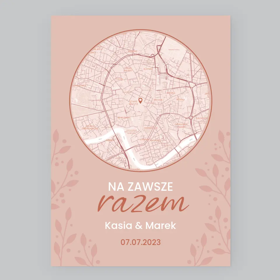 Mapa Miasta: Na Zawsze Razem - Wydruk Obramowany