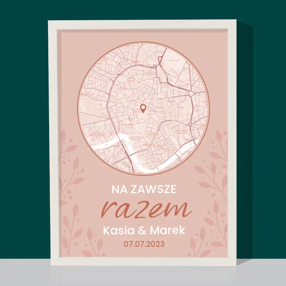 Mapa Miasta: Na Zawsze Razem - Wydruk Obramowany - Image 8
