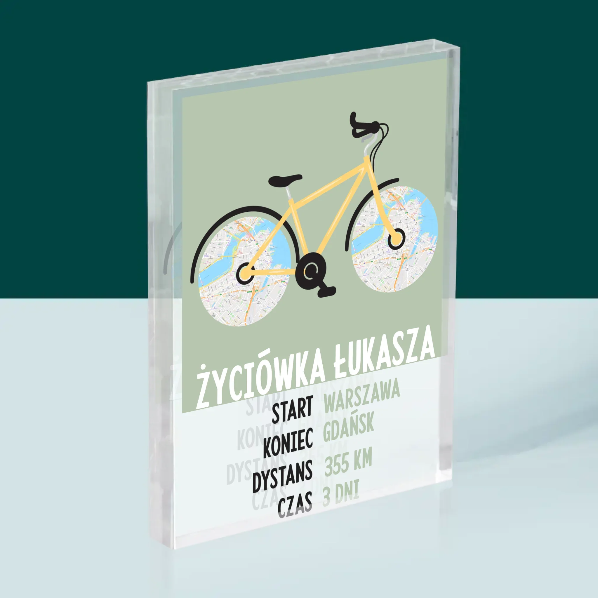 Mapa Miasta: Rowerowa Życiówka - Blok Akrylowy z Nadrukiem