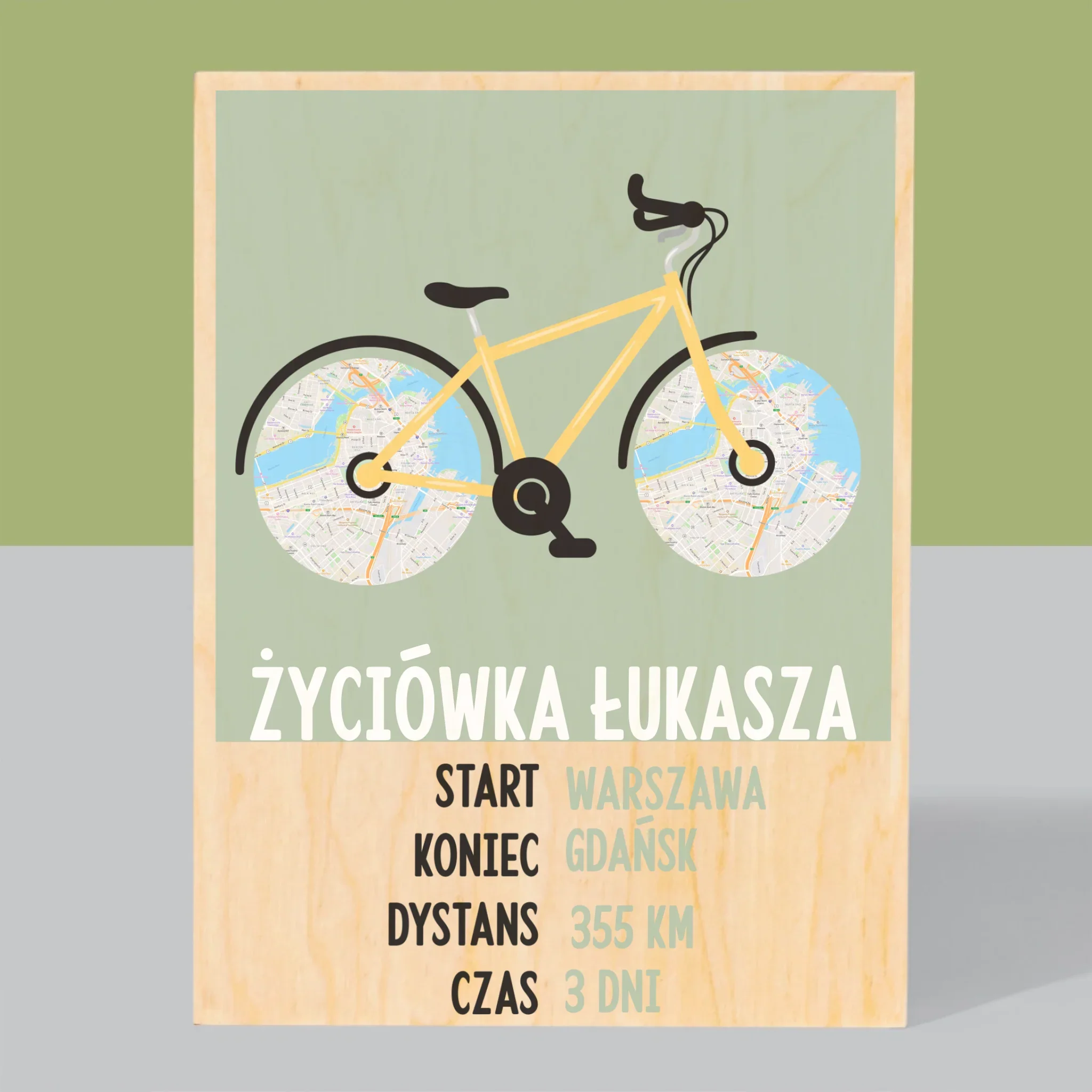 Mapa Miasta: Rowerowa Życiówka - Wydruk Na Drewnie - Image 3