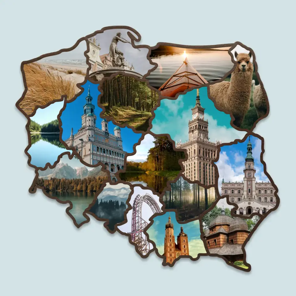 Fotokolaż: Mapa Polski - Puzzle Drewniane z Nadrukiem - Image 6