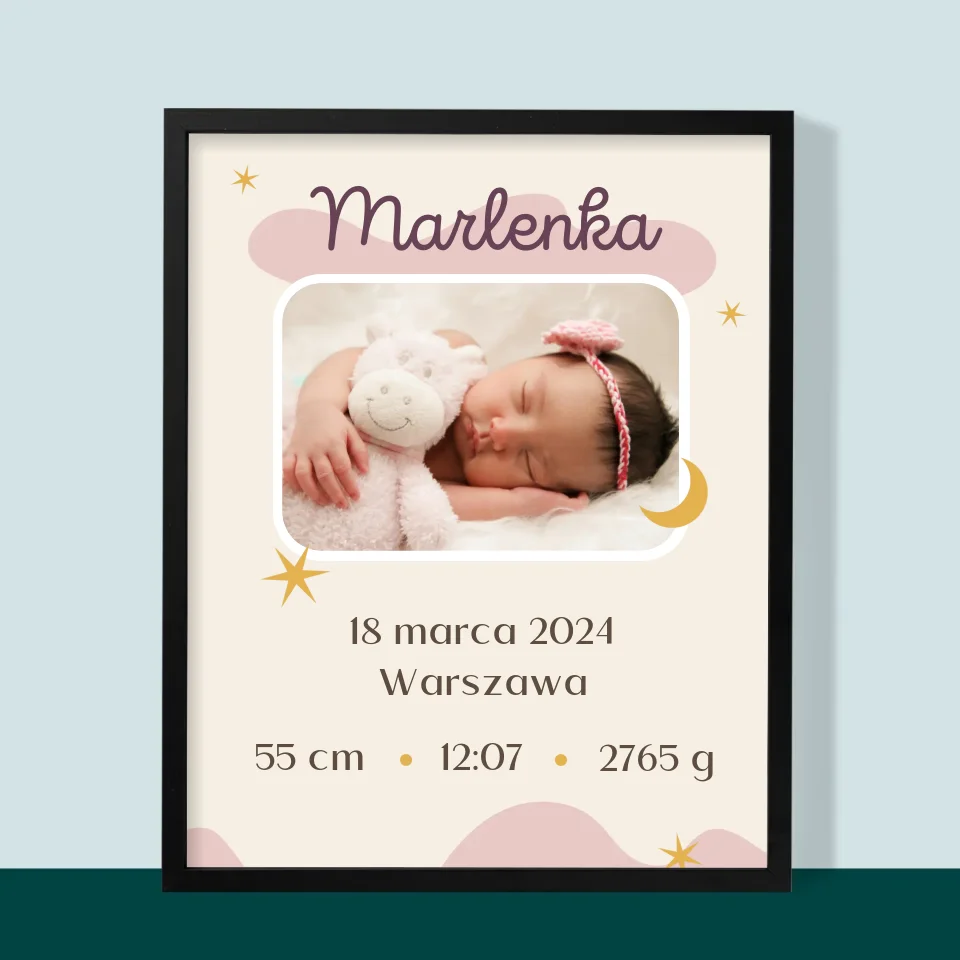 Metryczka Dziecka: Księżyc - Wydruk Obramowany - Image 9