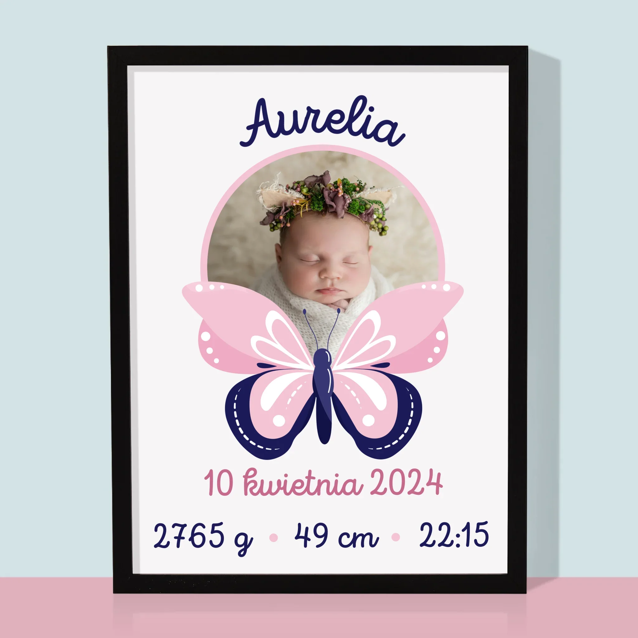 Metryczka Dziecka: Motylek - Wydruk Obramowany - Image 5