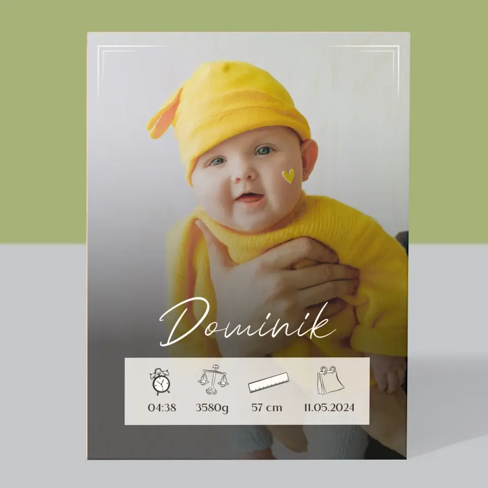 Metryczka Dziecka: Ramka - Wydruk Na Drewnie - Image 3