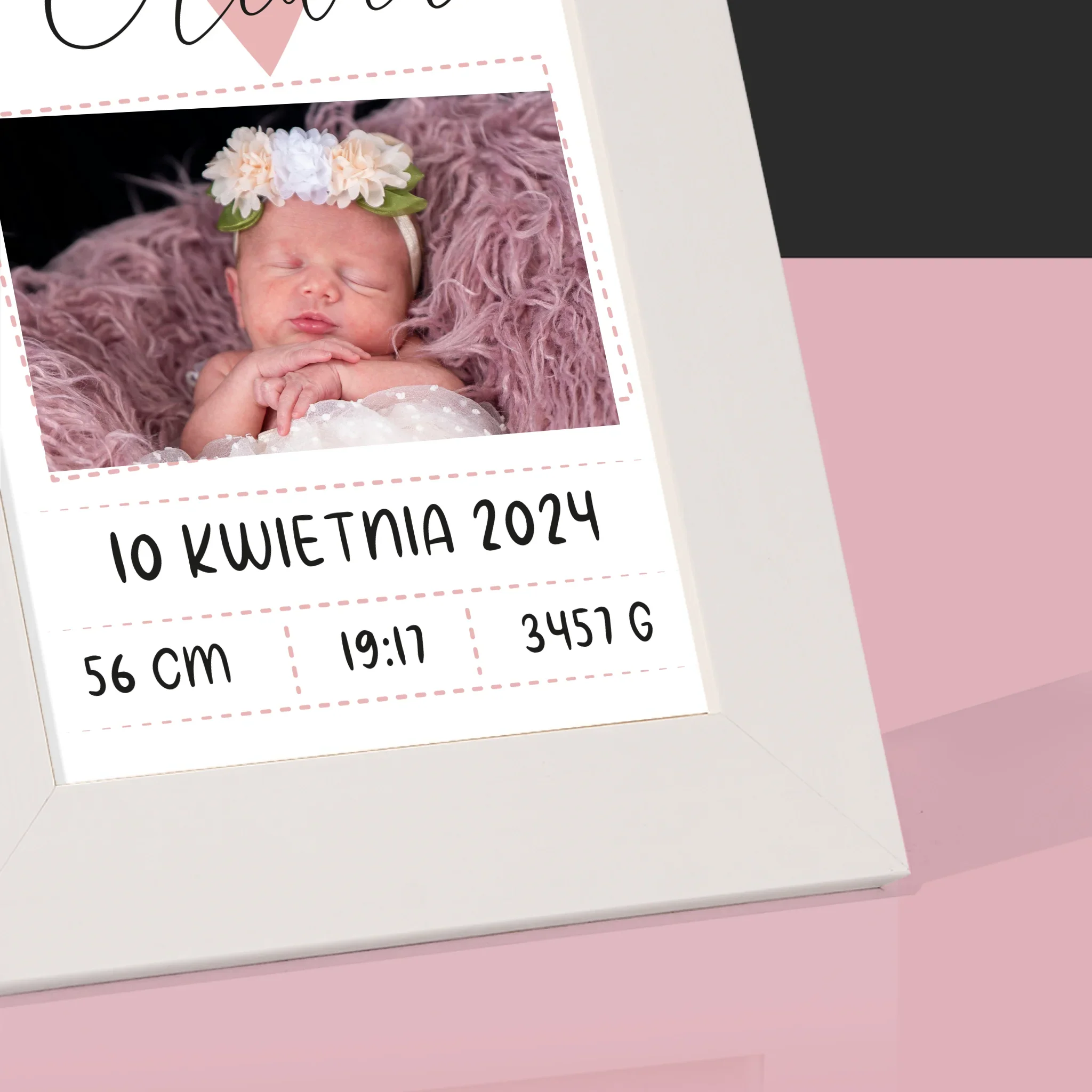 Metryczka Dziecka: Serduszko Dziewczynka - Ramka Na Zdjęcie - Image 4