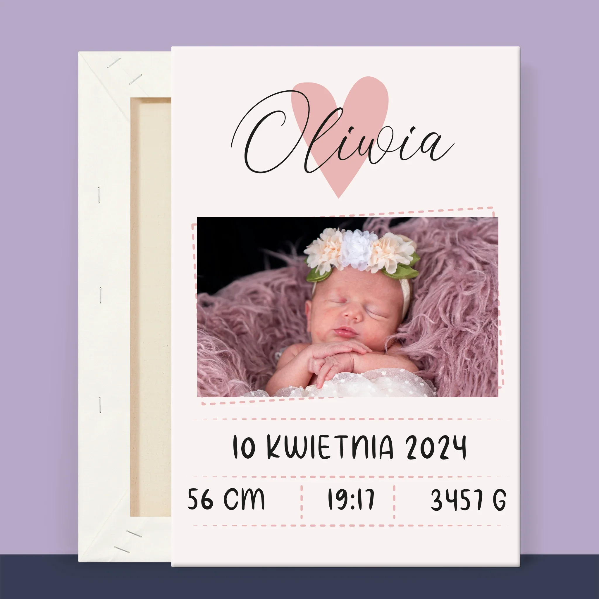 Metryczka Dziecka: Serduszko Dziewczynka - Wydruk Obramowany - Image 12