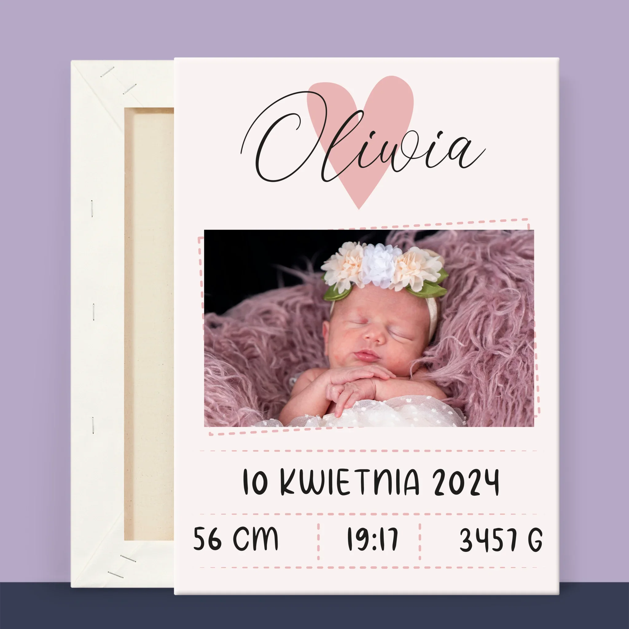 Metryczka Dziecka: Serduszko Dziewczynka - Wydruk Obramowany - Image 13