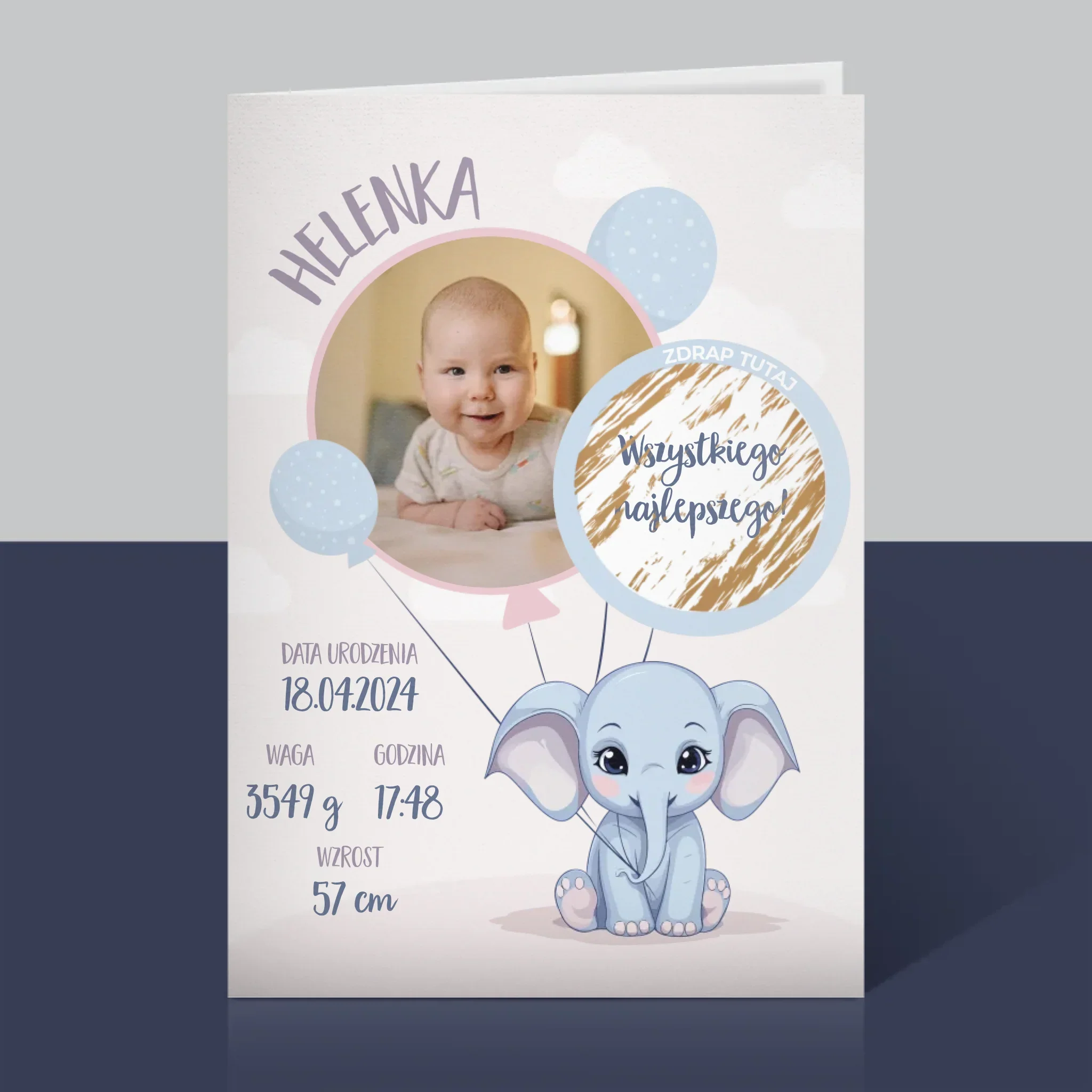 Metryczka Dziecka: Słonik - Kartka z Życzeniami - Image 5