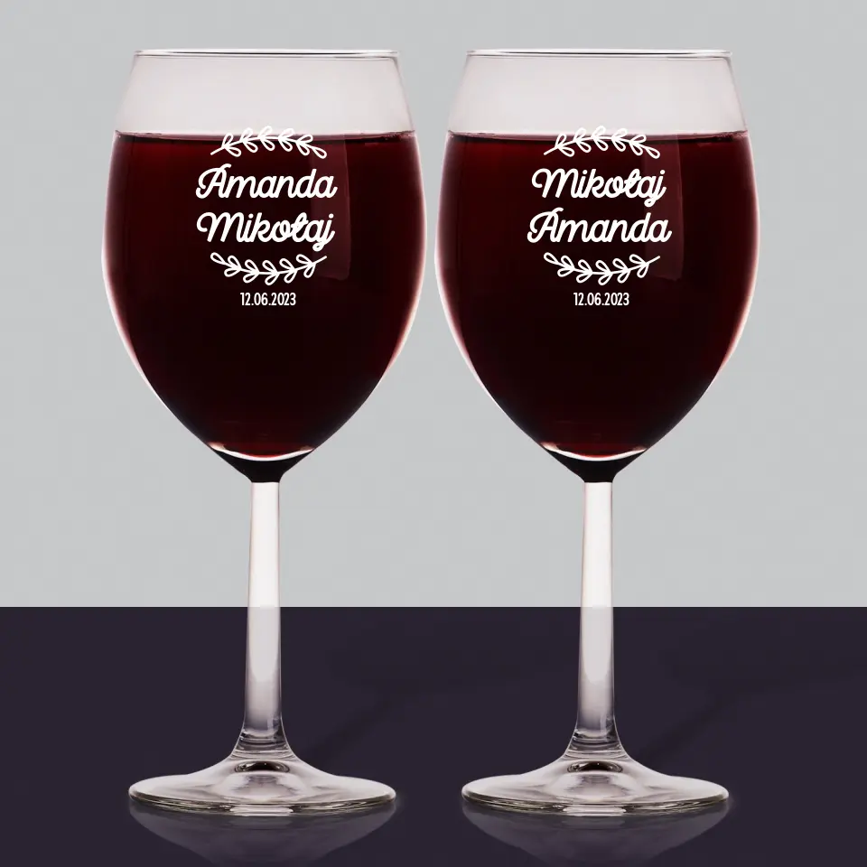 Monogram: Imiona Listki - Zestaw Kieliszków Do Wina