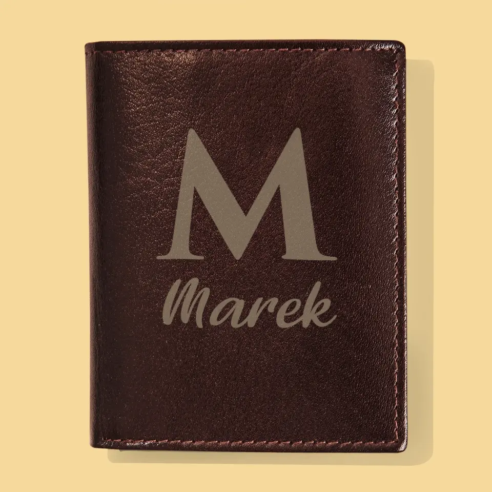 Monogram: Inicjał Imię - Portfel Męski z Grawerem