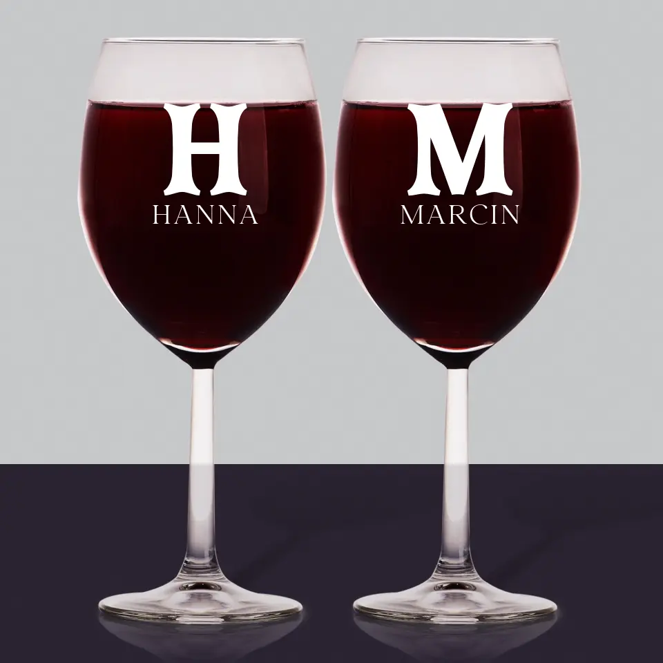 Monogram: Inicjały Imiona Retro - Zestaw Kieliszków Do Wina