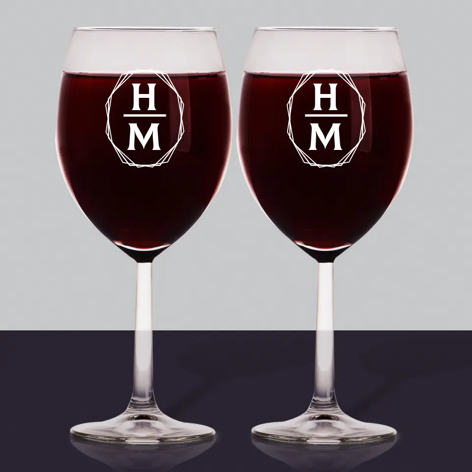 Monogram: Inicjały w Ramce - Zestaw Kieliszków Do Wina
