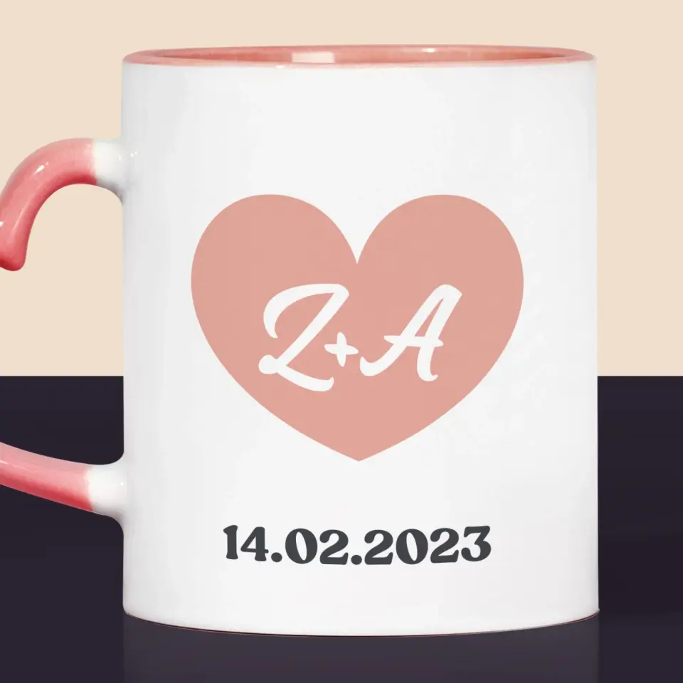 Monogram: Inicjały w Sercu + Data - Kubek z Nadrukiem - Image 7