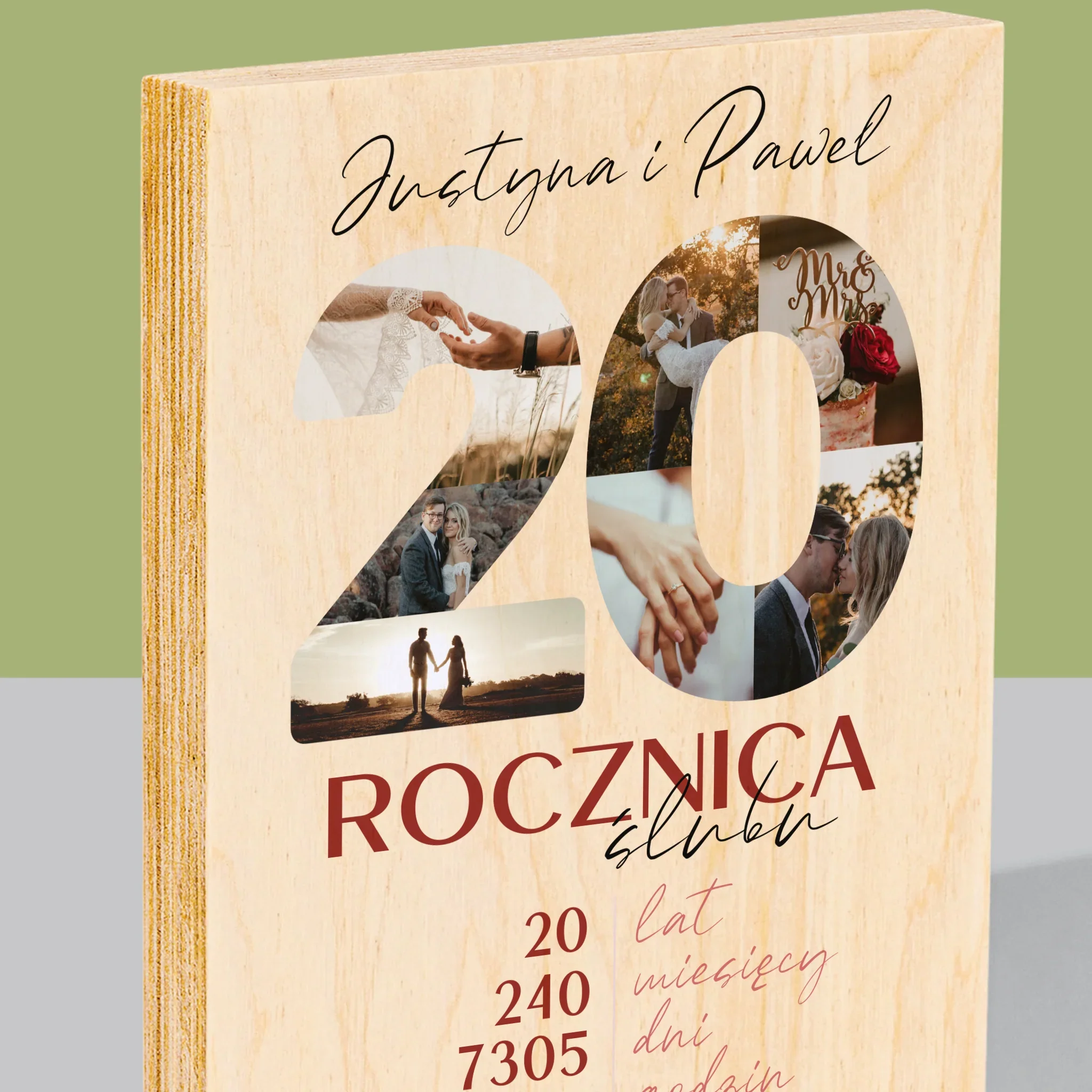 Słowo Ze Zdjęć: 20 Rocznica Ślubu - Wydruk Na Drewnie - Image 2