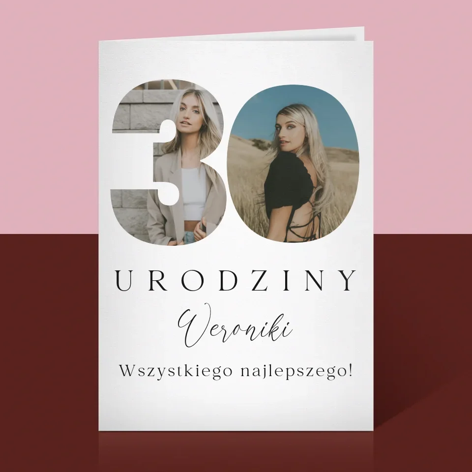 Słowo Ze Zdjęć: 30 Urodziny Podpis - Kartka z Życzeniami