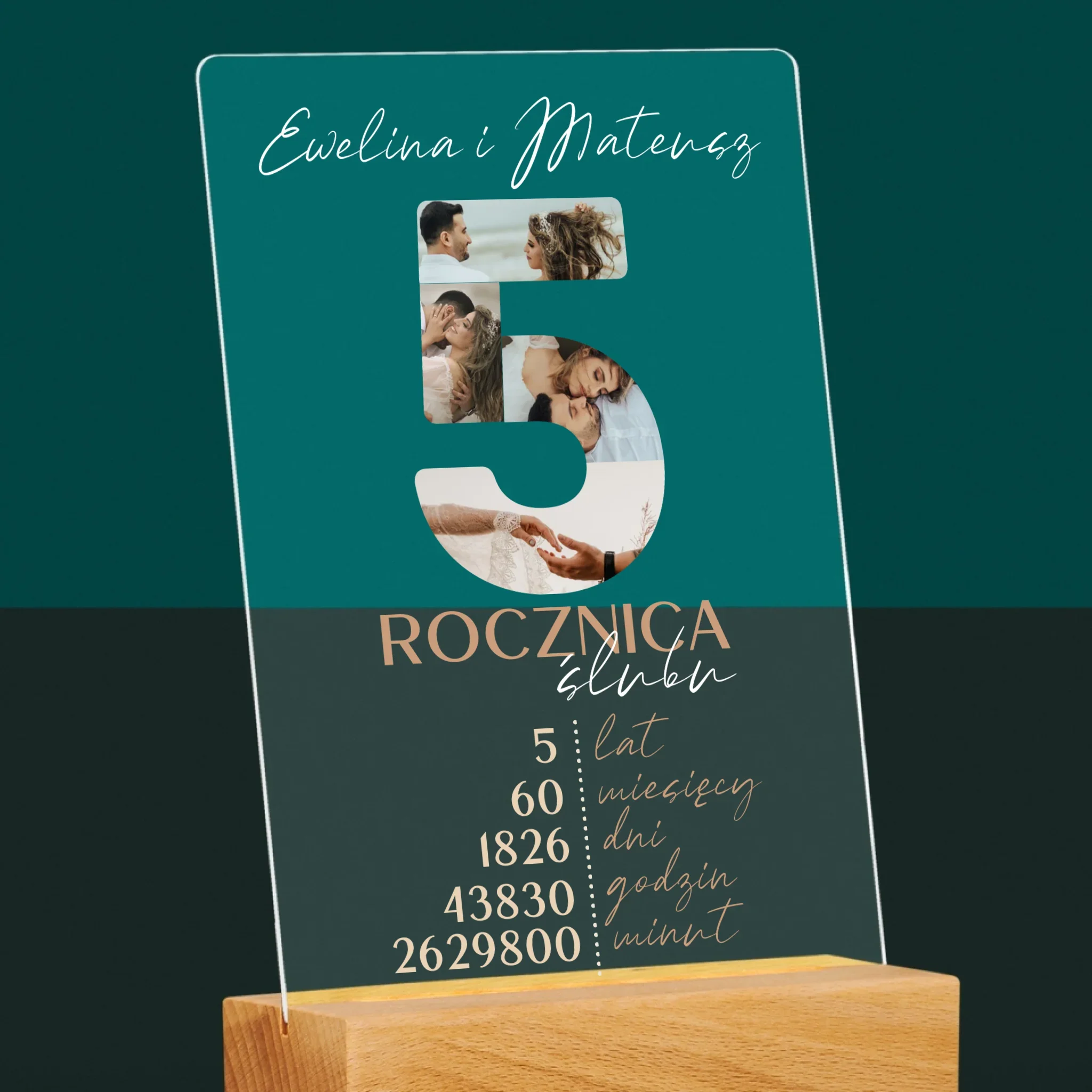 Słowo Ze Zdjęć: 5 Rocznica Ślubu Liczby - Wydruk Na Szkle Akrylowym - Image 6