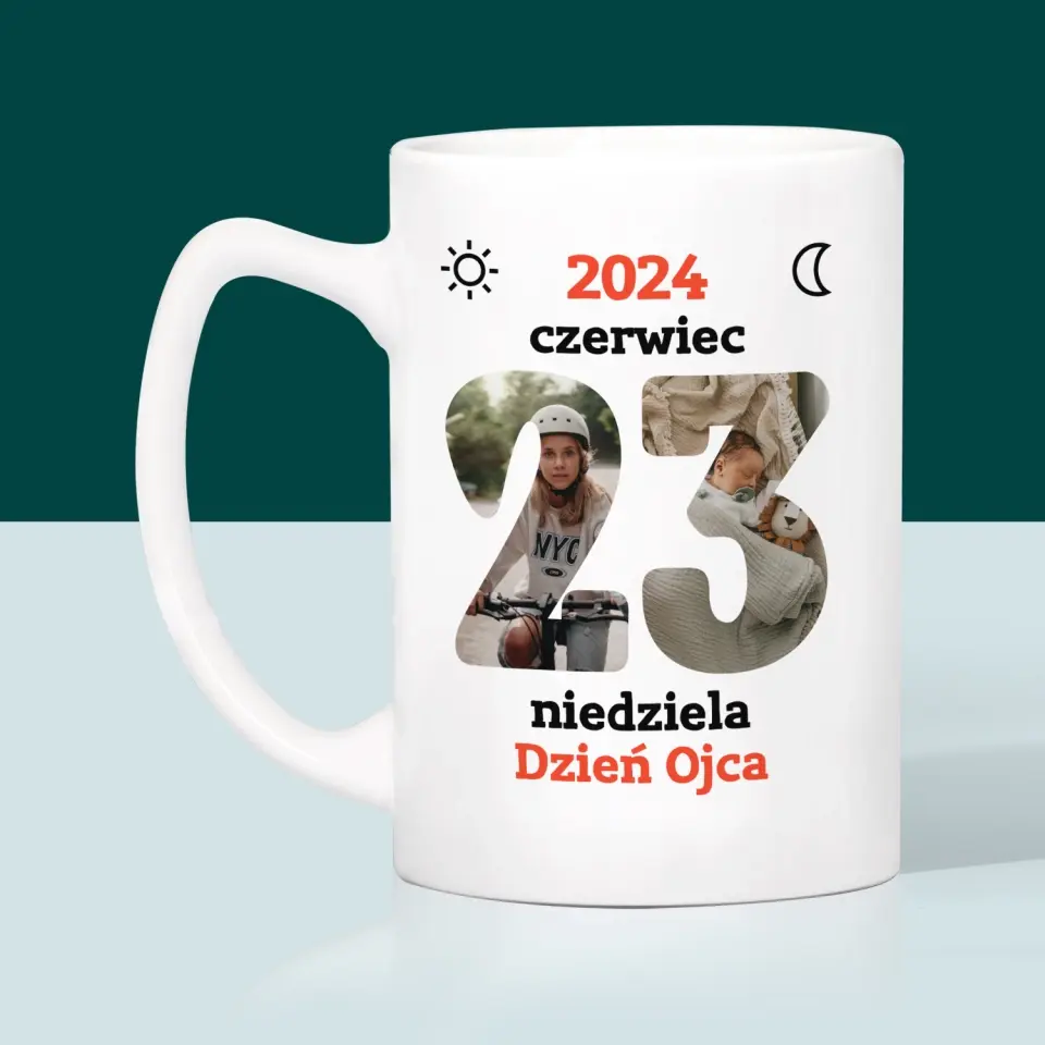 Słowo Ze Zdjęć: Dzień Ojca Kartka Z Kalendarza - Kubek z Nadrukiem - Image 4