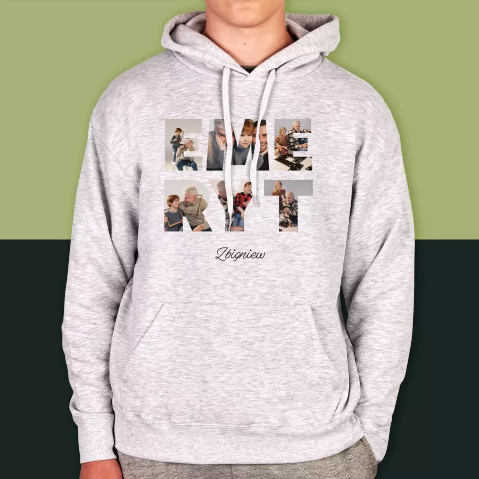 Słowo Ze Zdjęć: Emeryt - Bluza Męska z Kapturem - Image 4