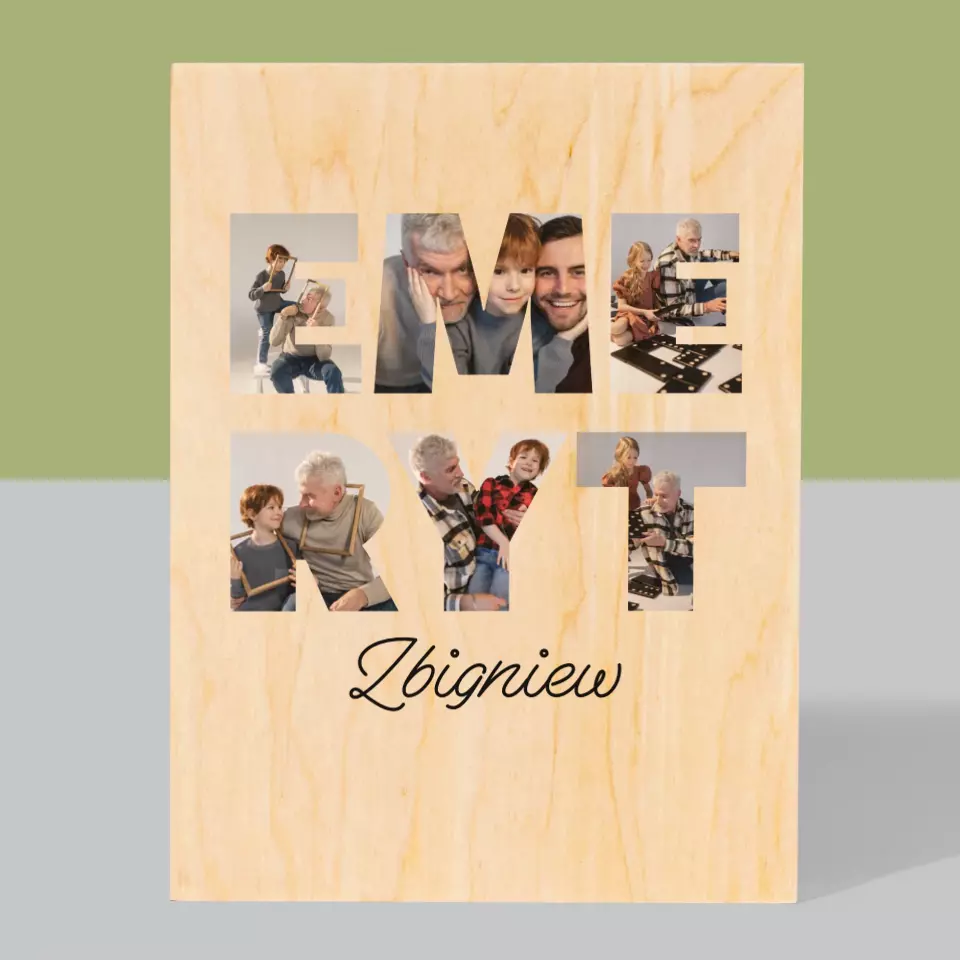 Słowo Ze Zdjęć: Emeryt - Wydruk Na Drewnie - Image 3