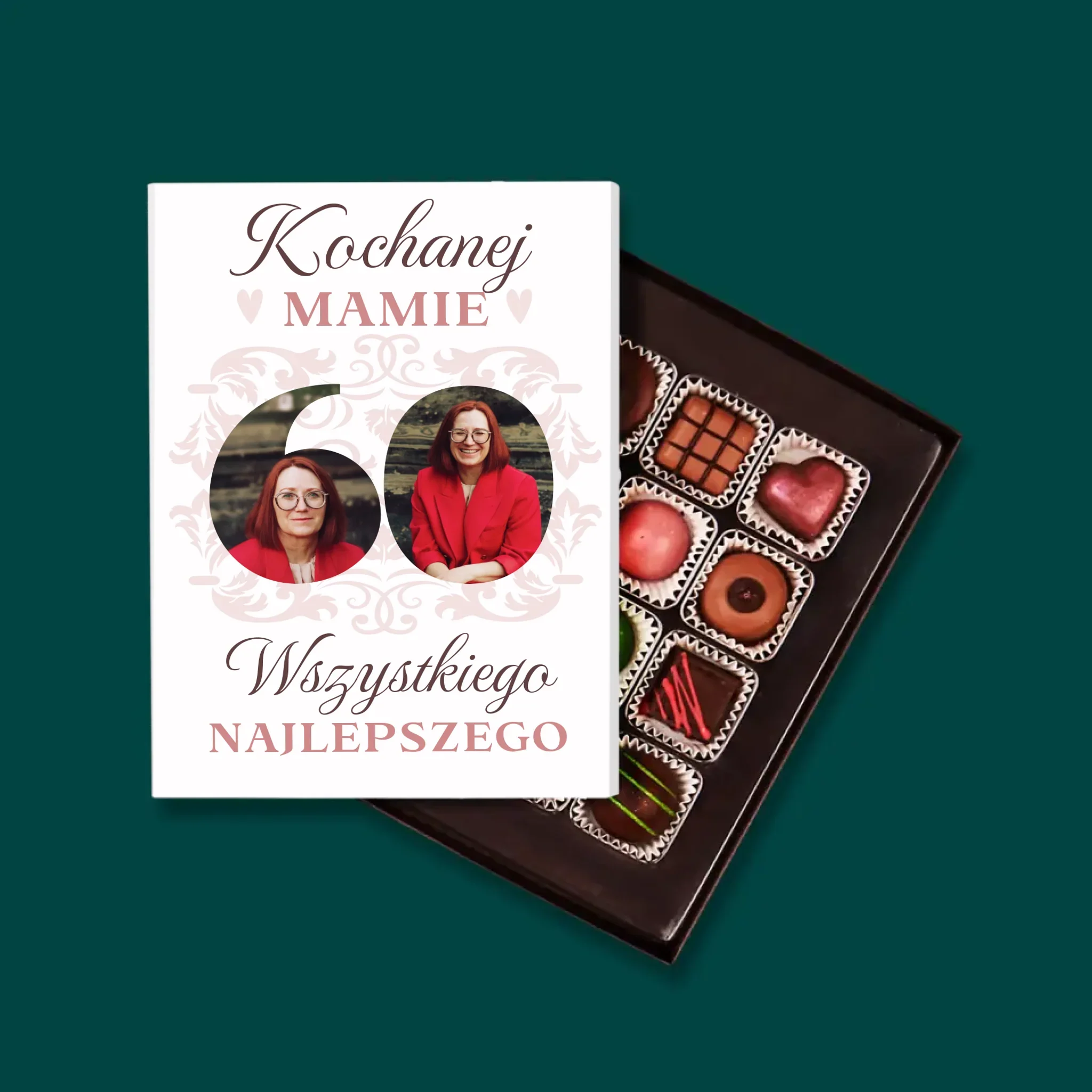 Słowo Ze Zdjęć: Kochanej Mamie z Okazji 60 Urodzin - Personalizowane Praliny