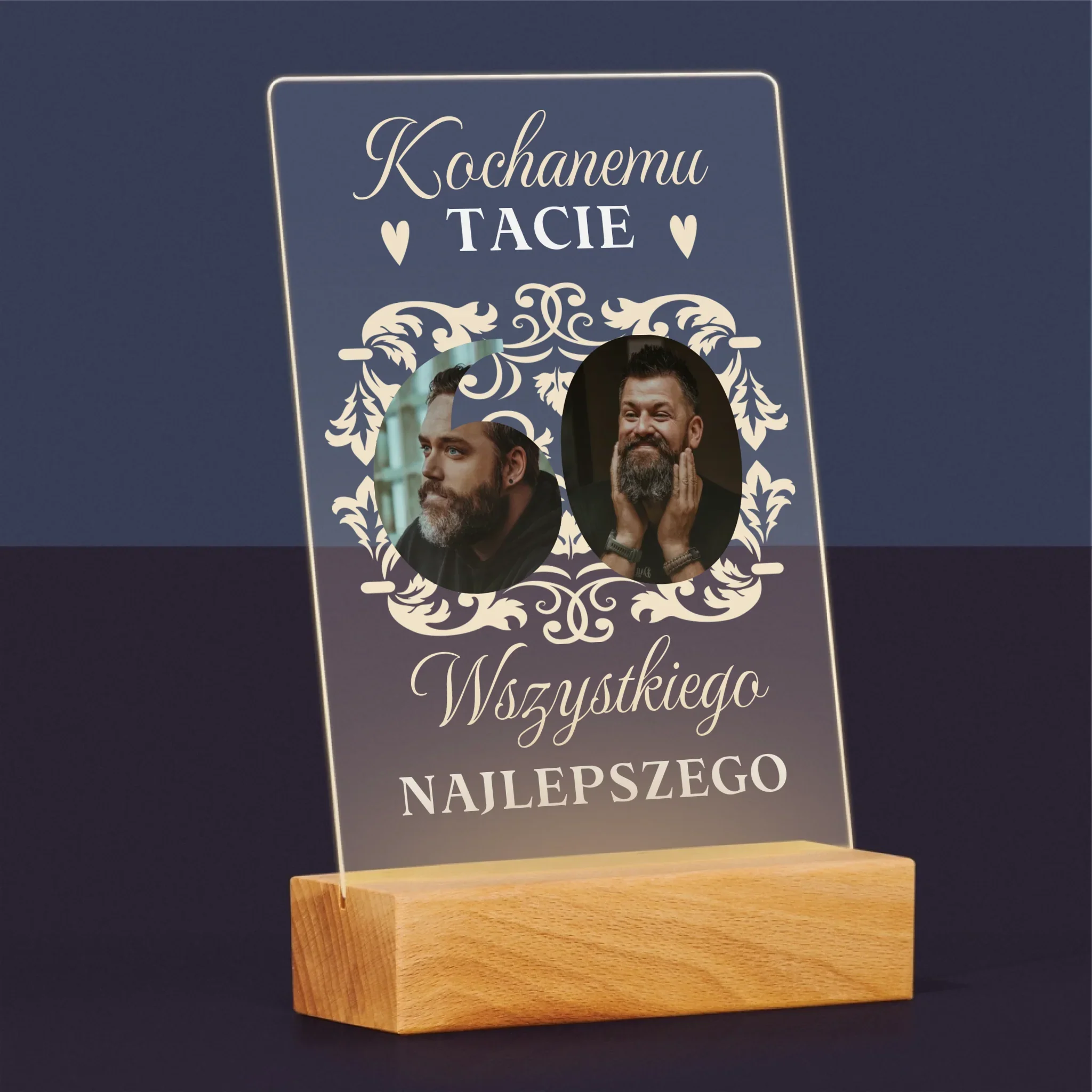 Słowo Ze Zdjęć: Kochanemu Tacie z Okazji 60 Urodzin - Wydruk Na Szkle Akrylowym - Image 5
