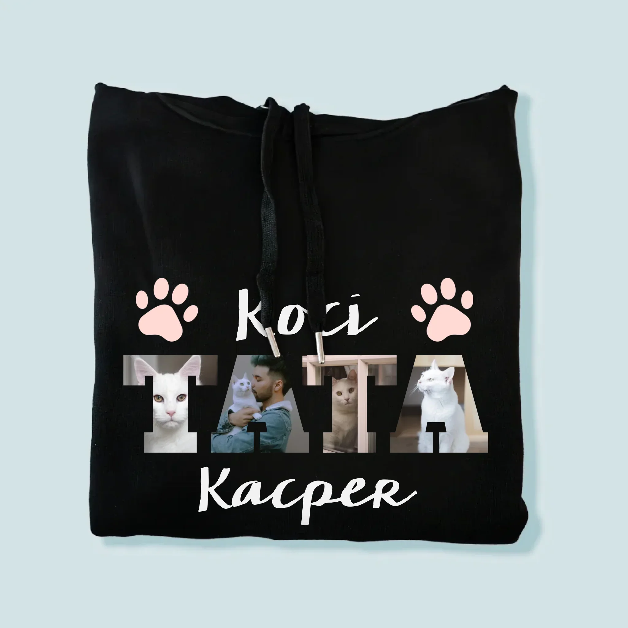 Słowo Ze Zdjęć: Koci Tata - Bluza Męska z Kapturem - Image 4