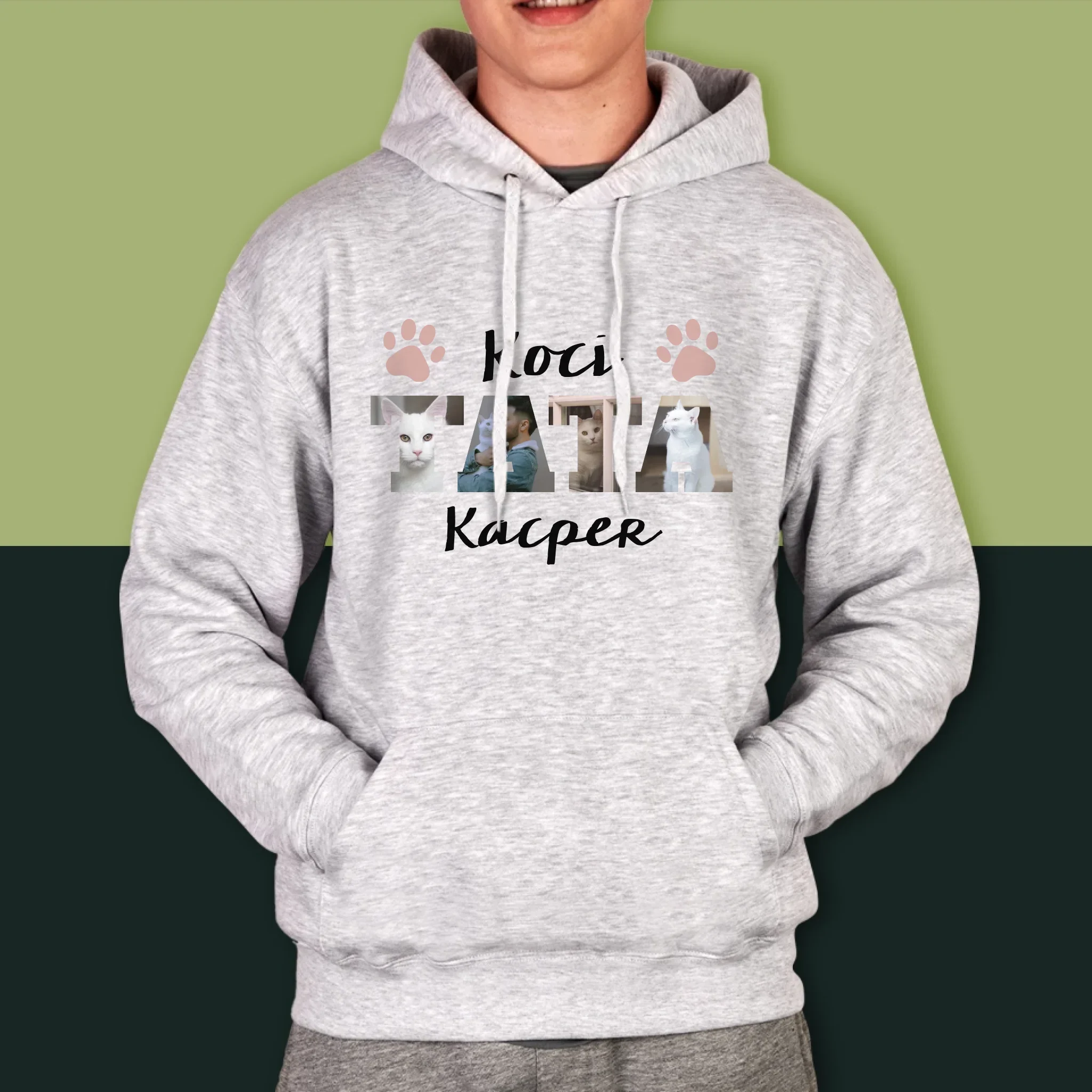 Słowo Ze Zdjęć: Koci Tata - Bluza Męska z Kapturem - Image 5