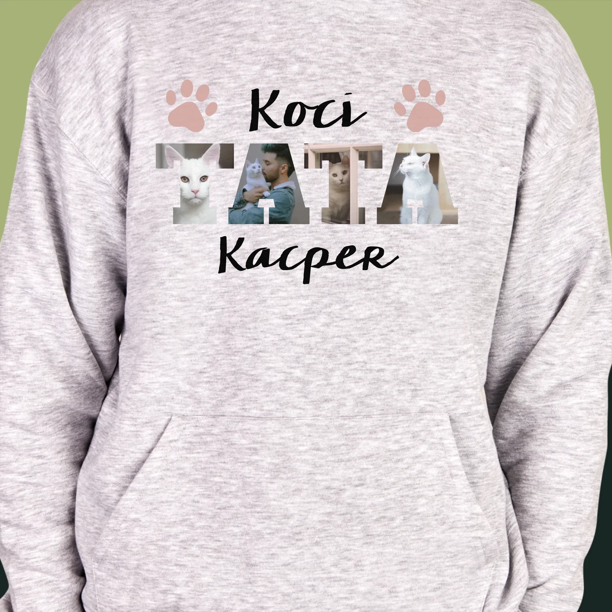 Słowo Ze Zdjęć: Koci Tata - Bluza Męska z Kapturem - Image 6