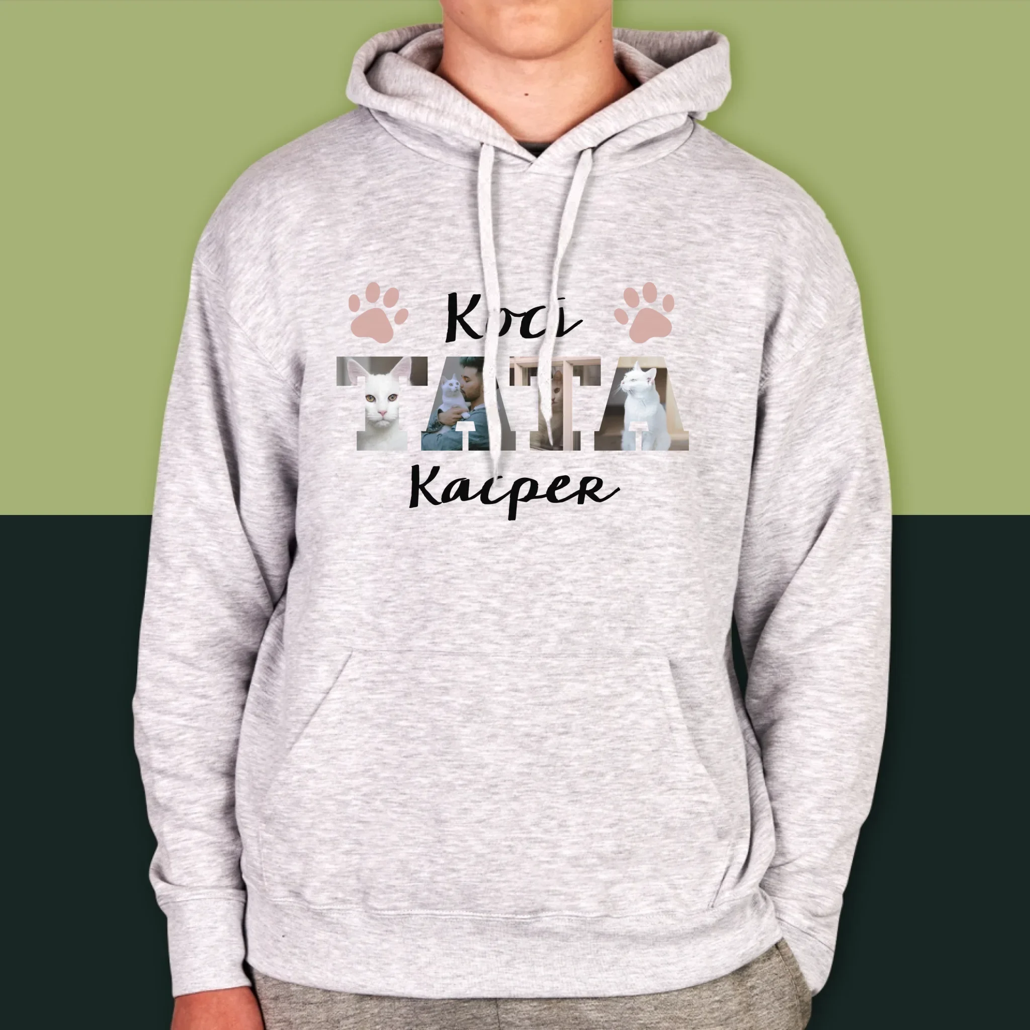 Słowo Ze Zdjęć: Koci Tata - Bluza Męska z Kapturem - Image 8