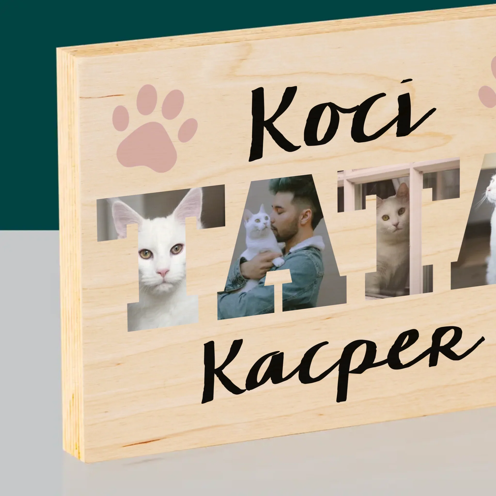 Słowo Ze Zdjęć: Koci Tata - Wydruk Na Drewnie - Image 2