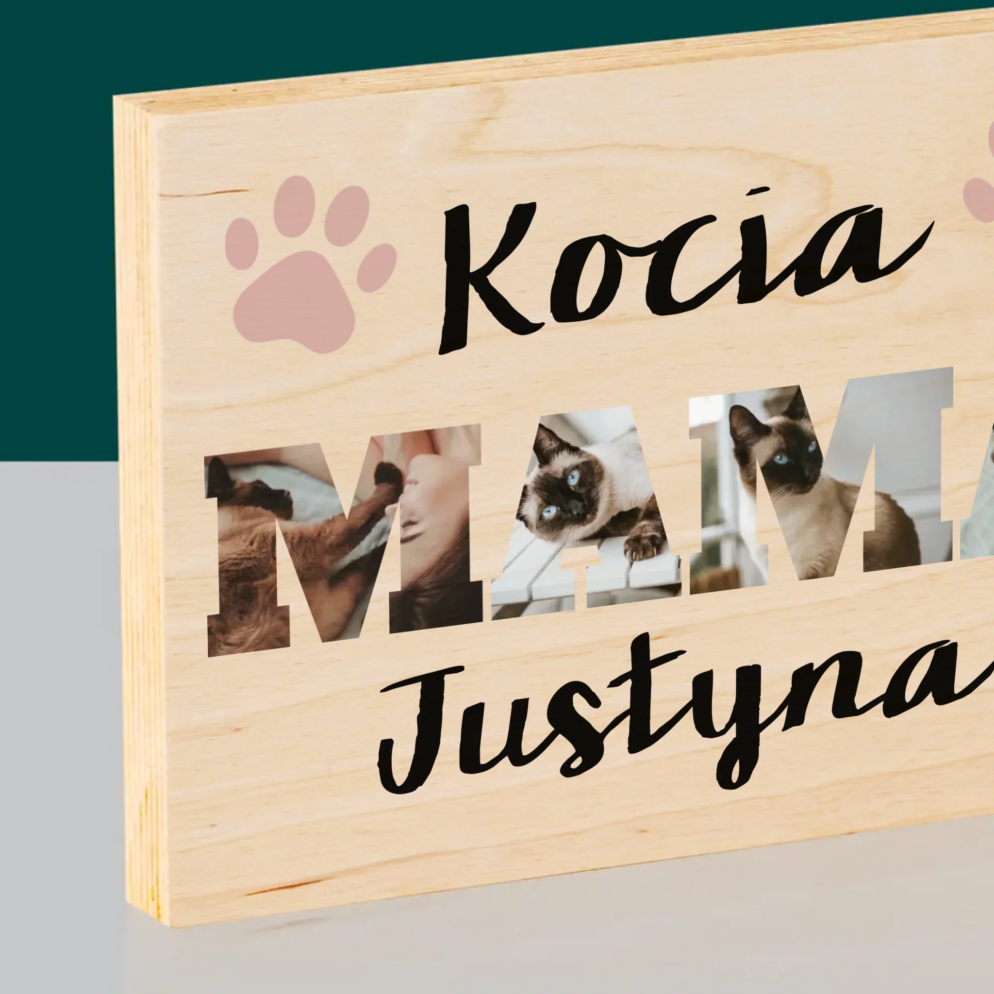 Słowo Ze Zdjęć: Kocia Mama - Wydruk Na Drewnie - Image 2