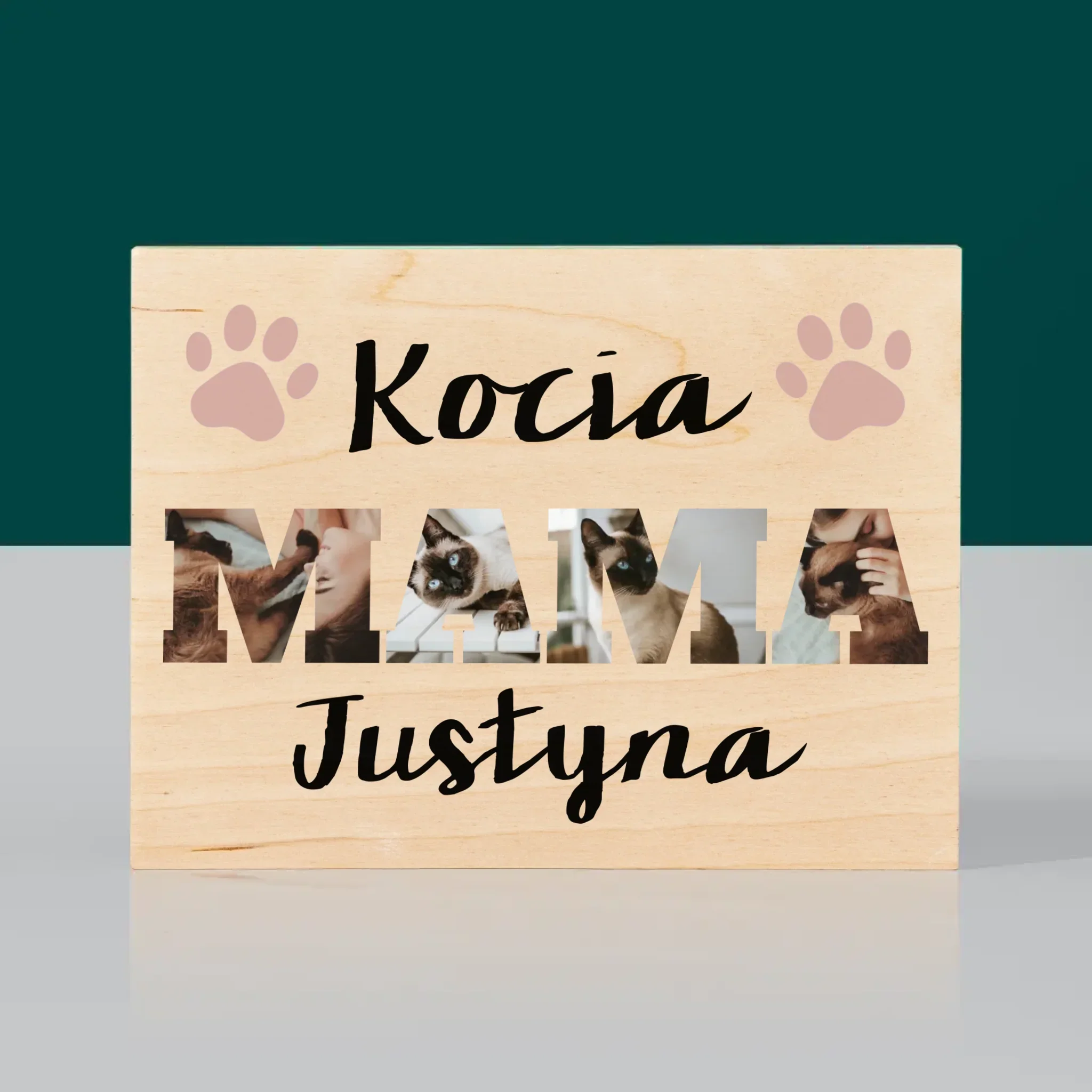 Słowo Ze Zdjęć: Kocia Mama - Wydruk Na Drewnie - Image 3