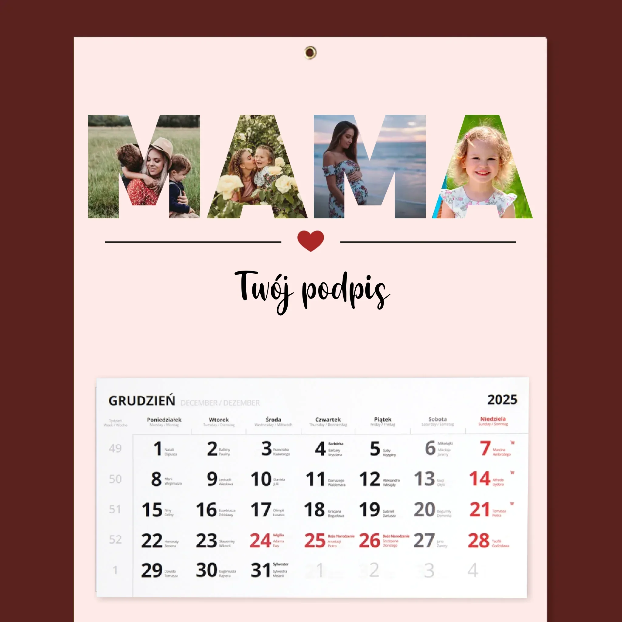 Słowo Ze Zdjęć: Mama - Personalizowany Kalendarz Trójdzielny - Image 2