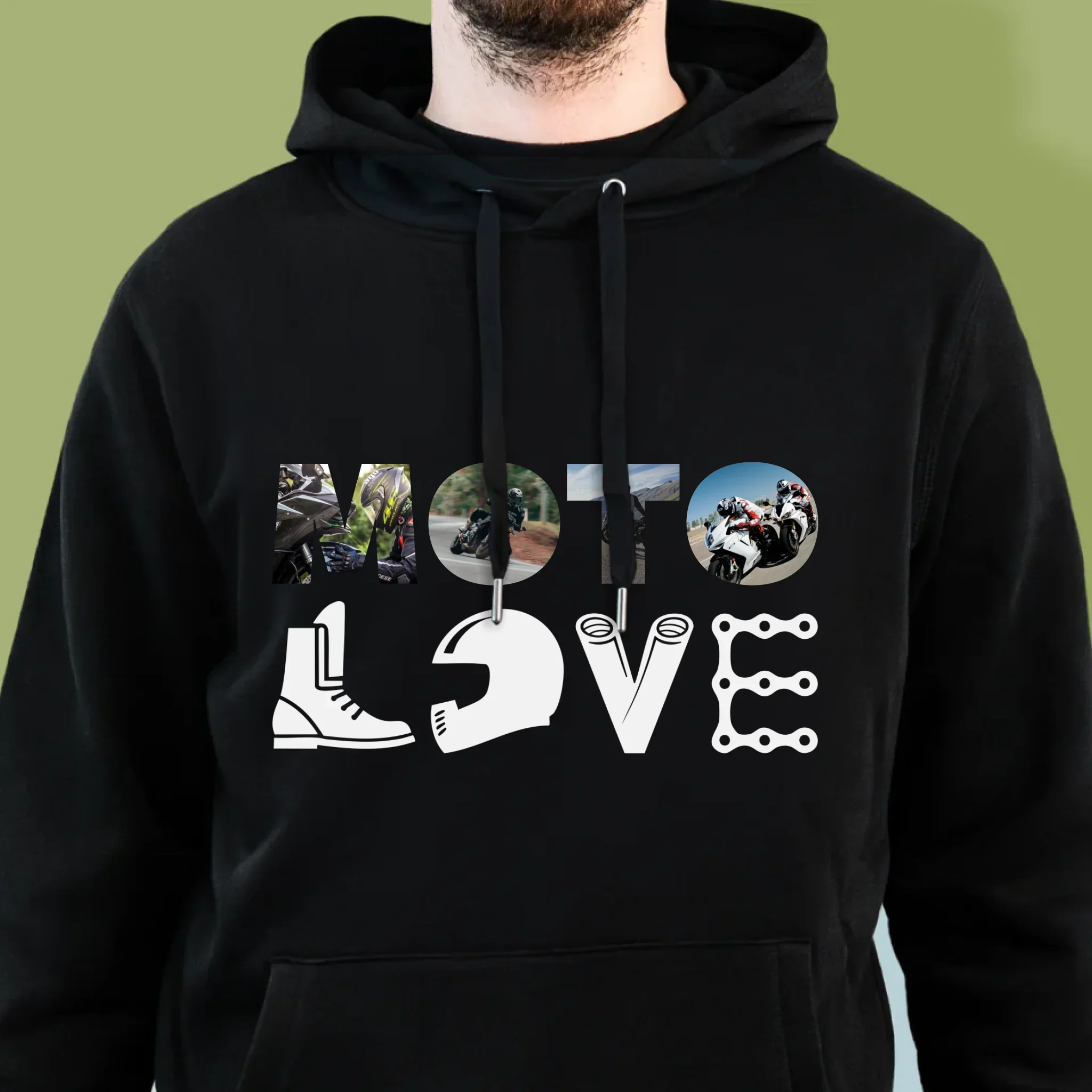 Słowo Ze Zdjęć: Motolove - Bluza Męska Z Kapturem - Image 2