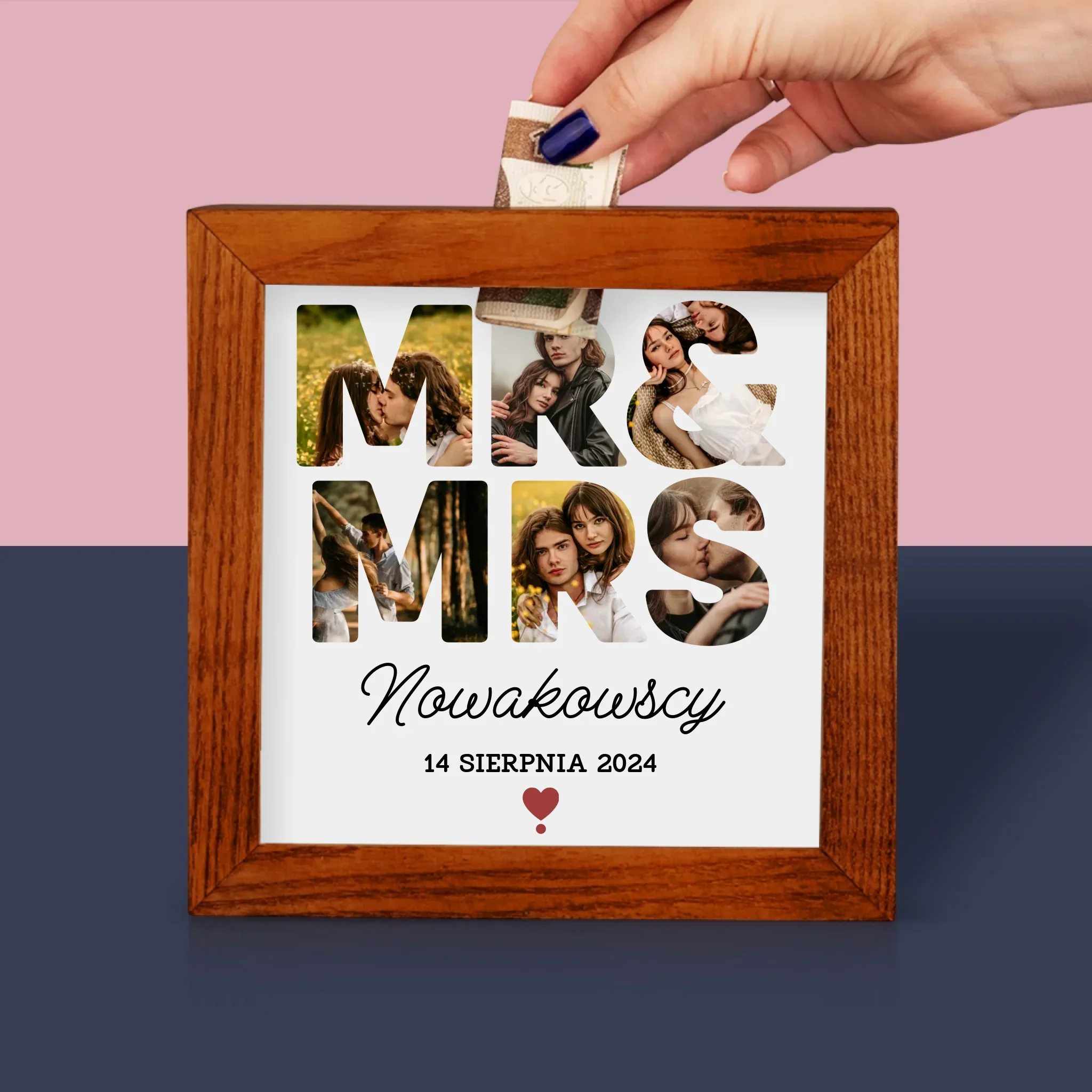 Słowo Ze Zdjęć: Mr&Mrs - Drewniana Skarbonka