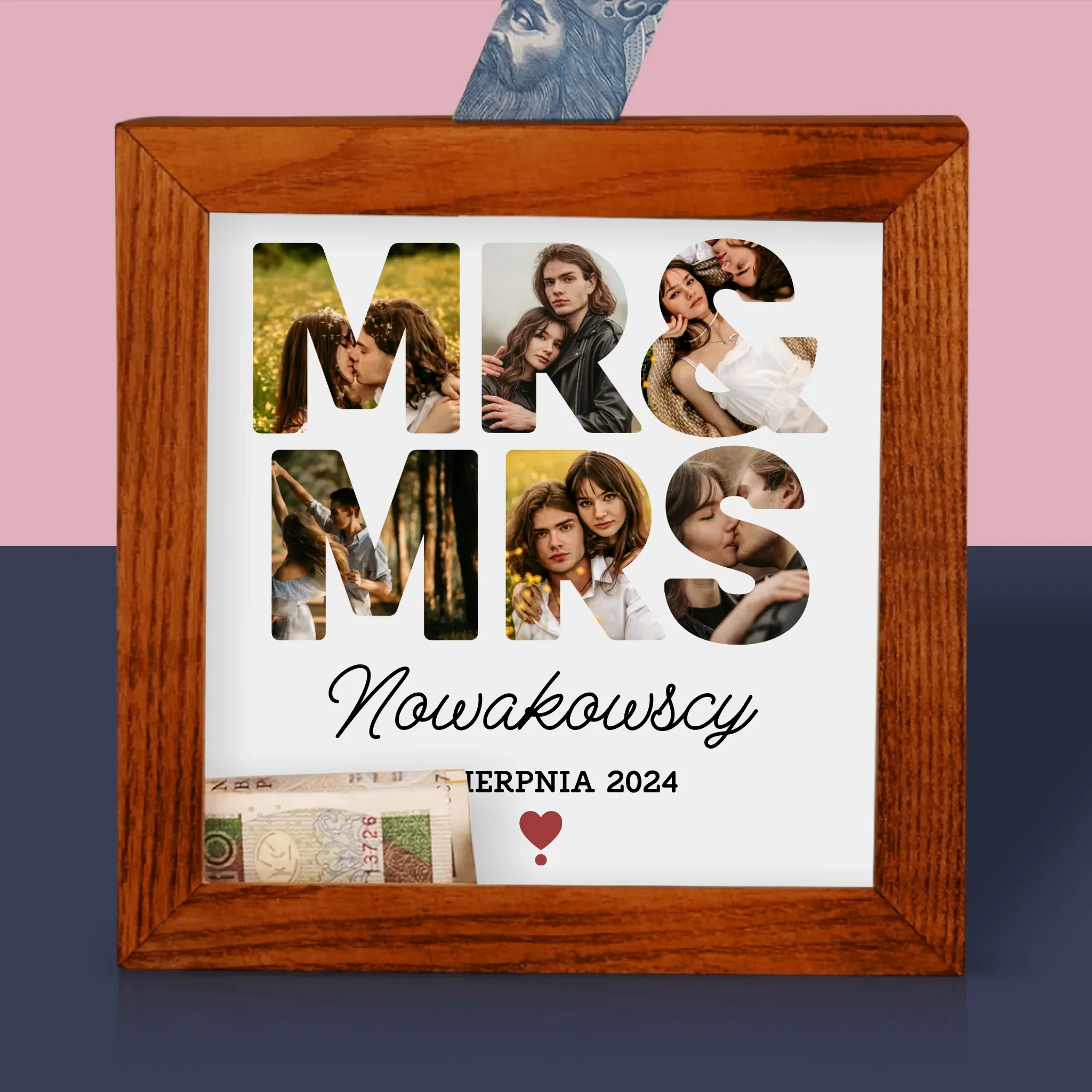 Słowo Ze Zdjęć: Mr&Mrs - Drewniana Skarbonka - Image 2