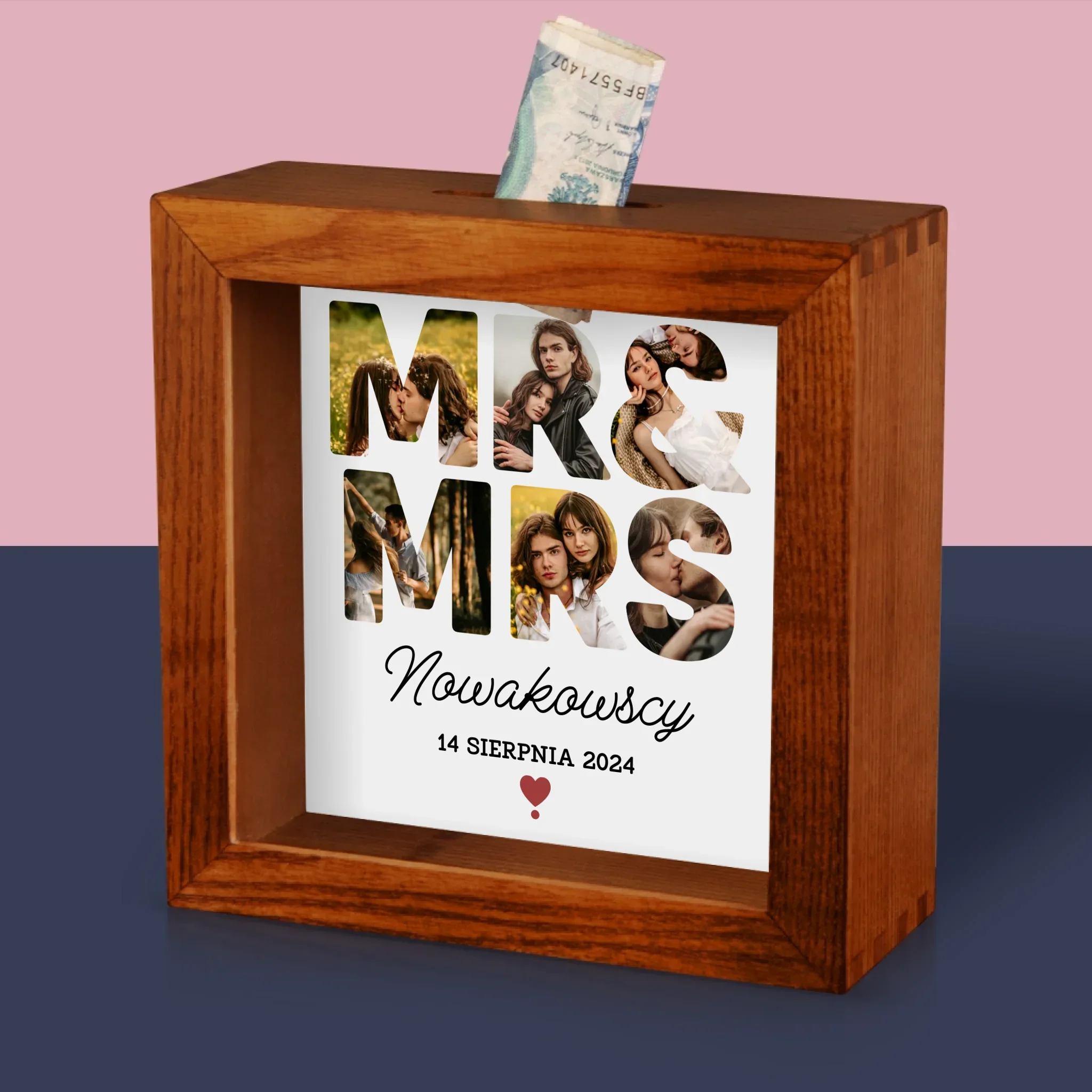 Słowo Ze Zdjęć: Mr&Mrs - Drewniana Skarbonka - Image 4
