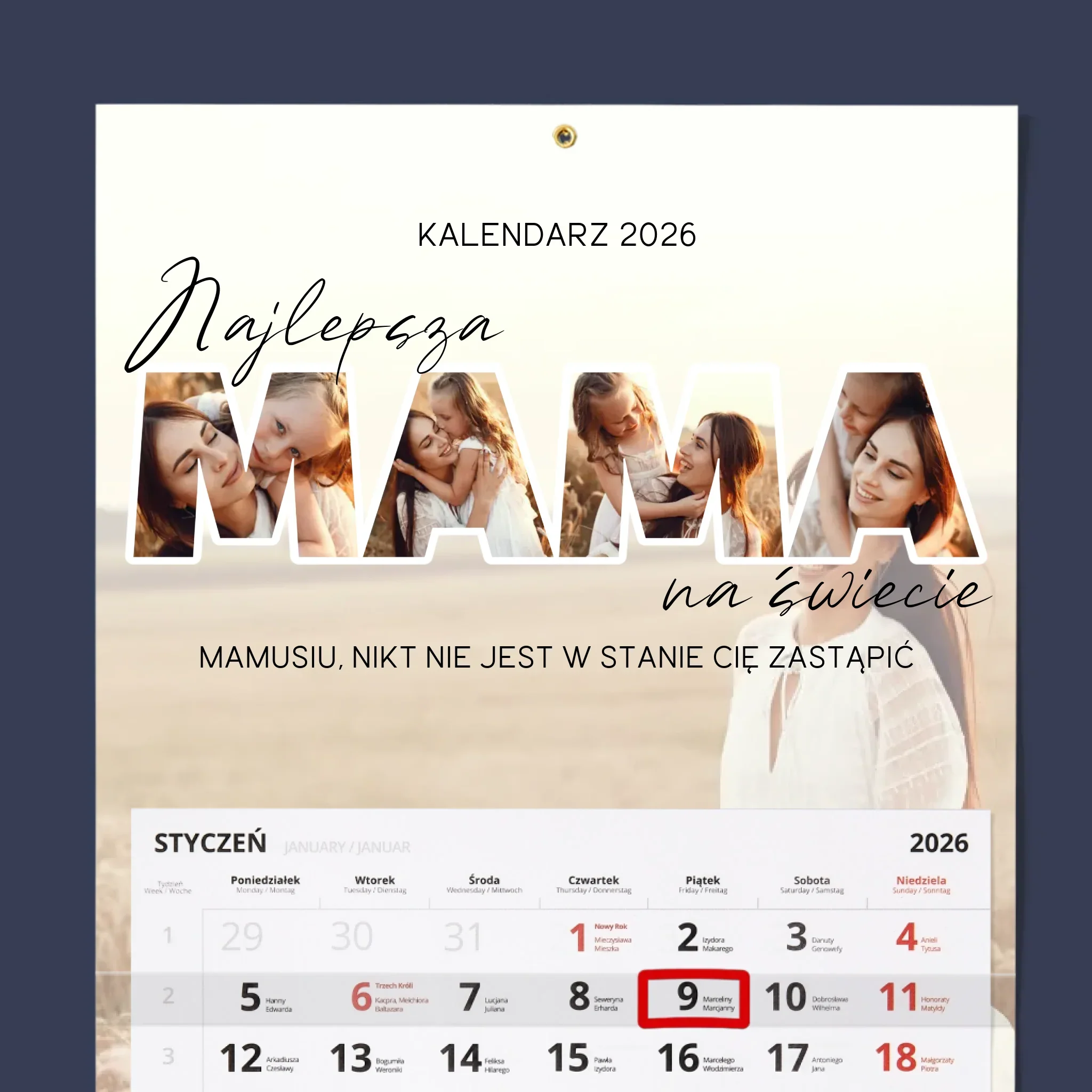 Słowo Ze Zdjęć: Najlepsza Mama Na Świecie Zdjęcia - Personalizowany Kalendarz Jednodzielny - Image 2