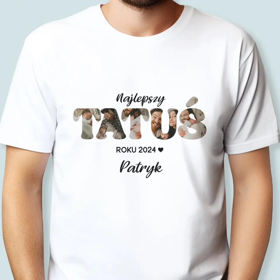 Słowo Ze Zdjęć: Najlepszy Tatuś Roku - Koszulka Męska z Nadrukiem - Image 2