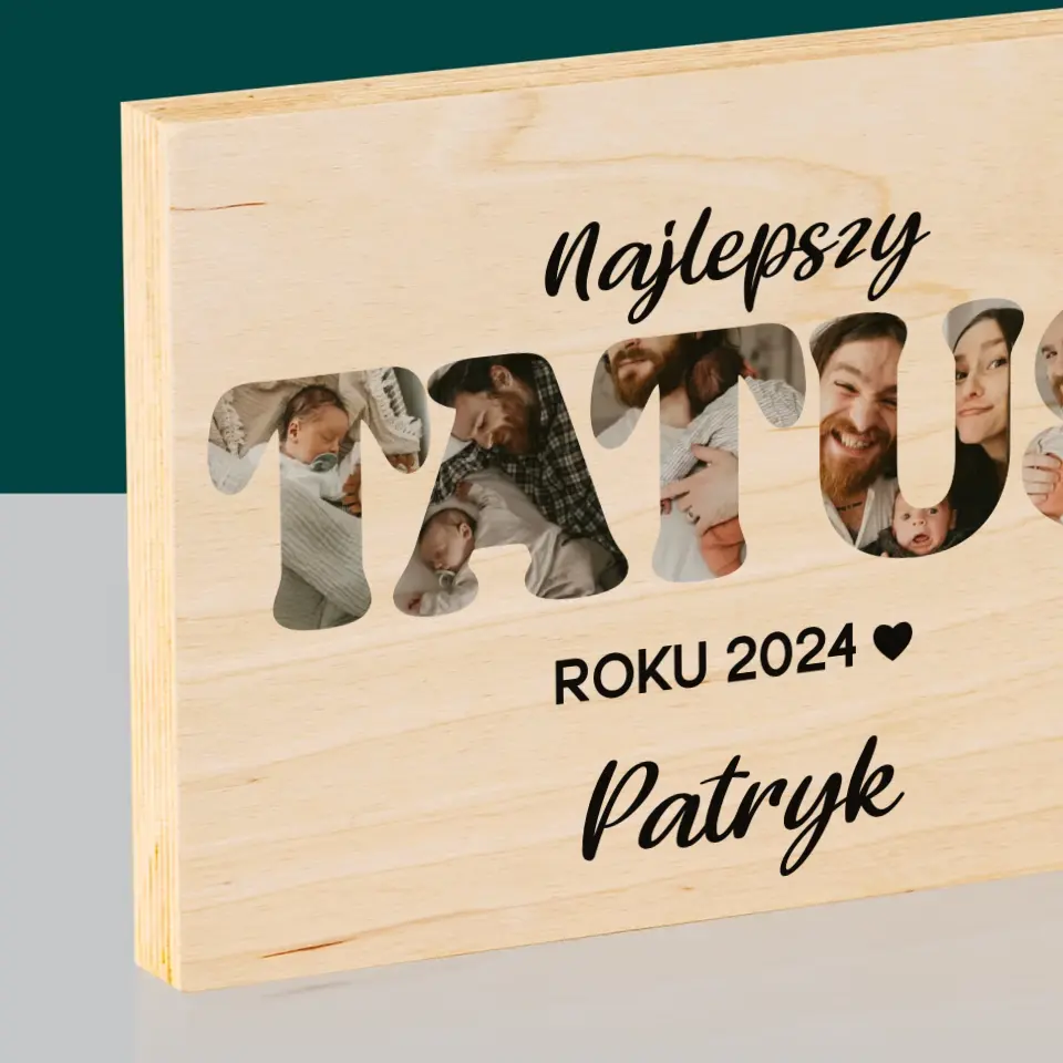 Słowo Ze Zdjęć: Najlepszy Tatuś Roku - Wydruk Na Drewnie - Image 2