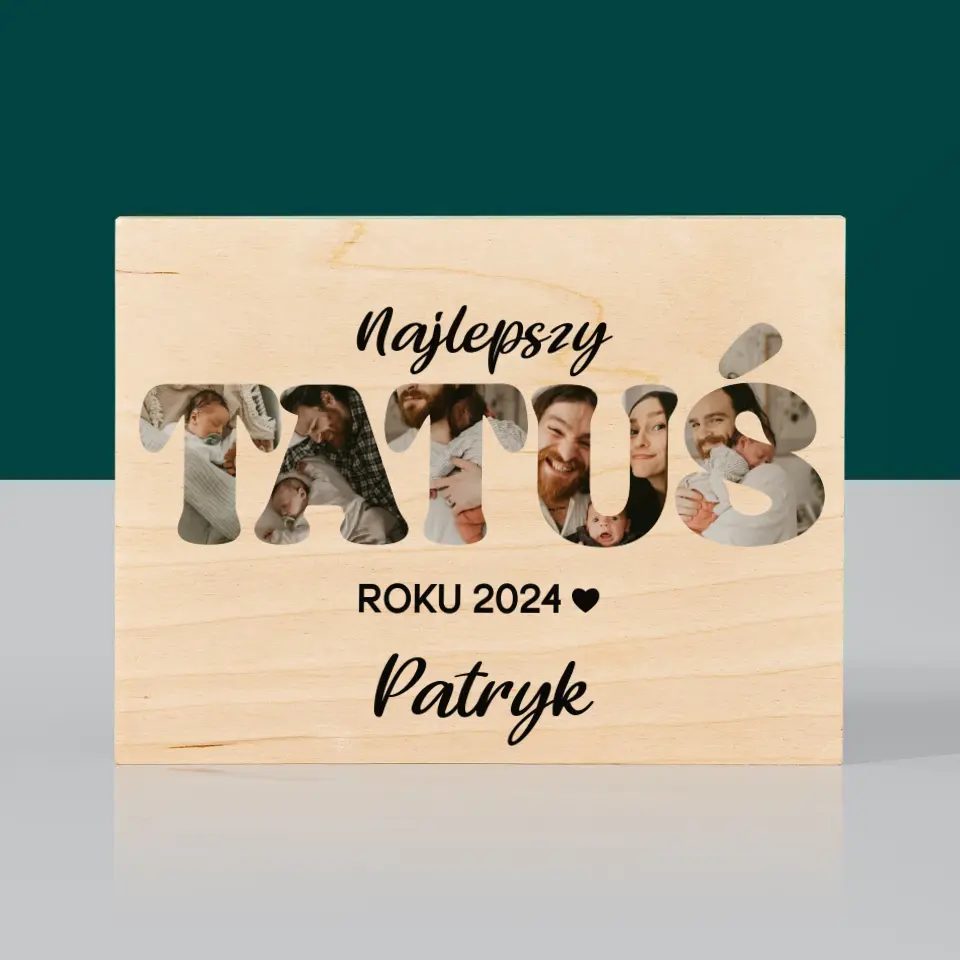 Słowo Ze Zdjęć: Najlepszy Tatuś Roku - Wydruk Na Drewnie - Image 3