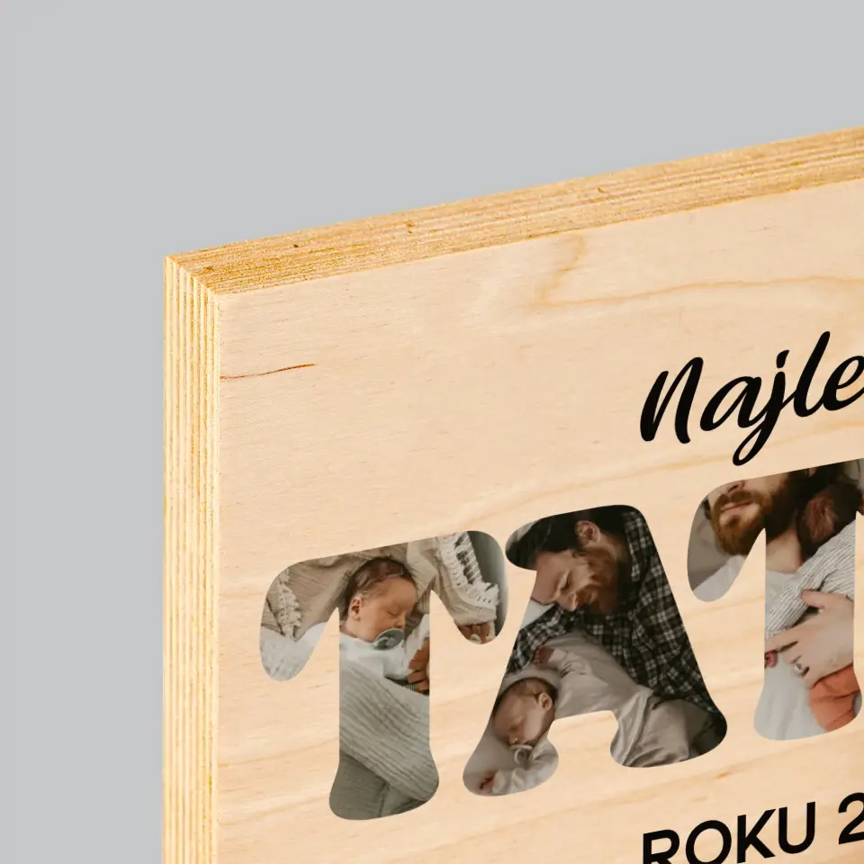 Słowo Ze Zdjęć: Najlepszy Tatuś Roku - Wydruk Na Drewnie - Image 4