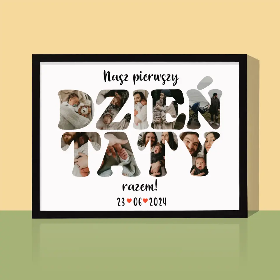 Słowo Ze Zdjęć: Nasz Pierwszy Dzień Taty - Wydruk Obramowany 30x40