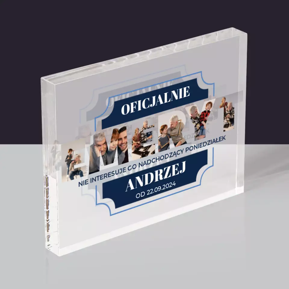 Słowo Ze Zdjęć: Oficjalnie Emeryt - Blok Akrylowy
