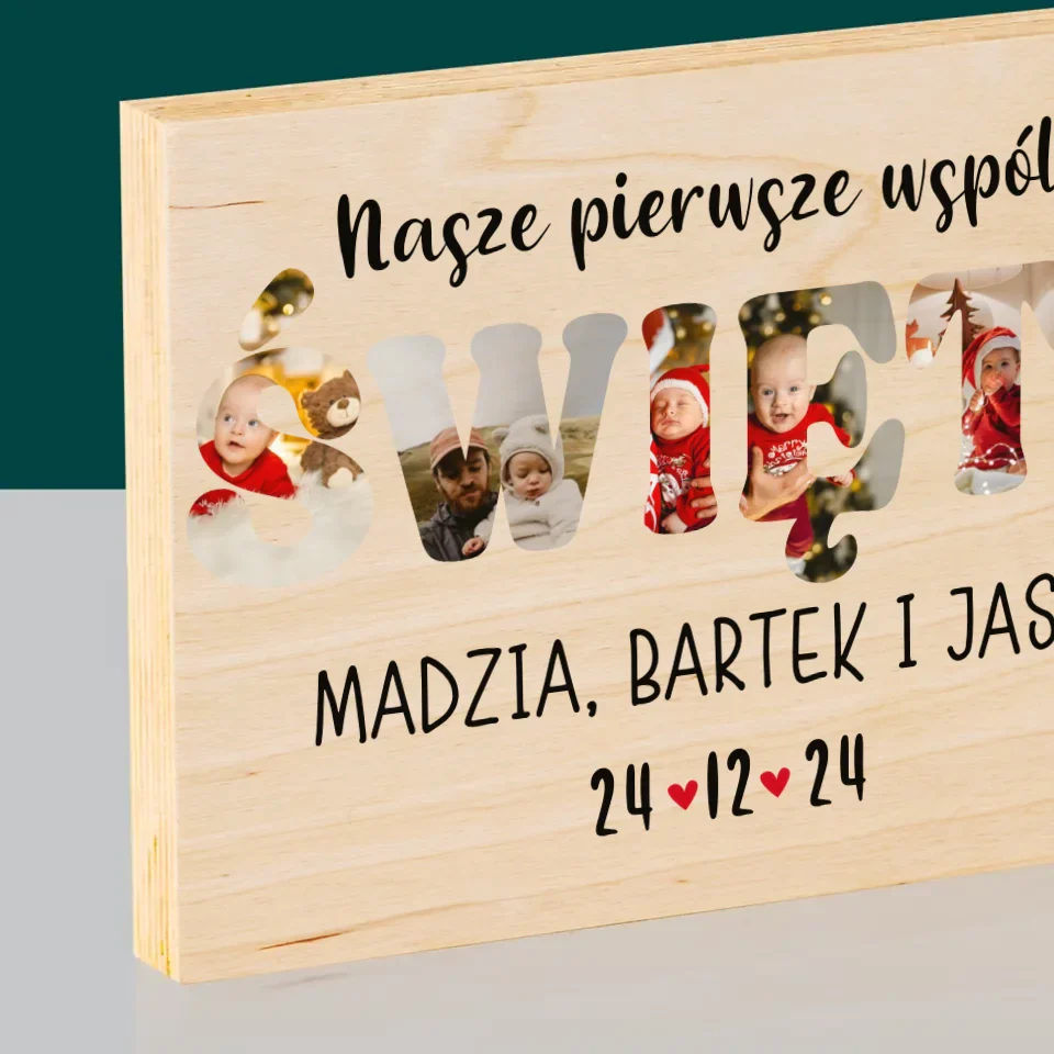 Słowo Ze Zdjęć: Pierwsze Wspólne Święta - Wydruk Na Drewnie - Image 2
