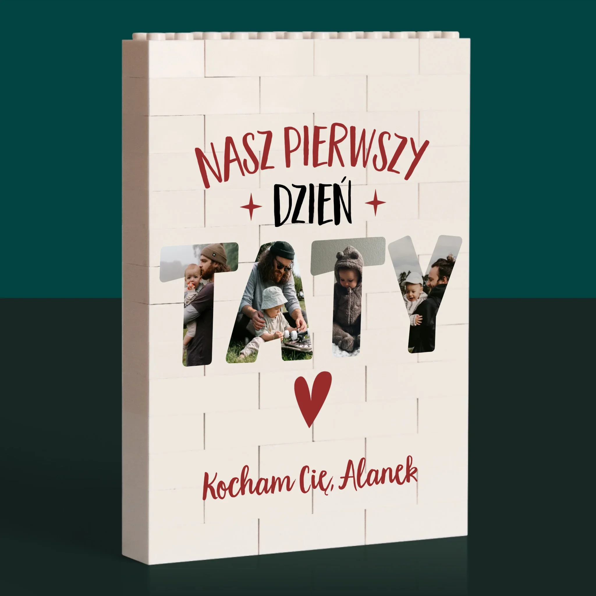 Słowo Ze Zdjęć: Pierwszy Dzień Taty Serce - Klocki LEGO z Nadrukiem